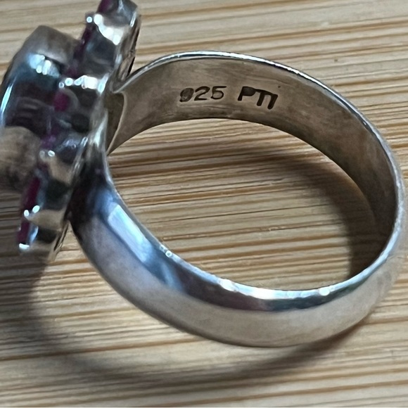 Ruby and Smokey Quartz and Sterling Silver Cocktail Ring - Picture 4 of 5